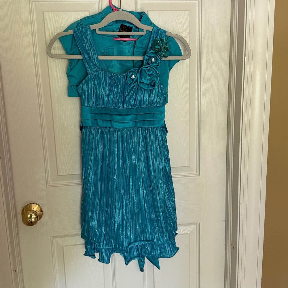 My Michelle Girls Teal Party Dress with Matching Bolero Jacket Size 8